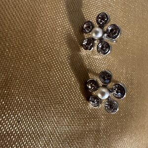 Elegant Silver and Pearl Flower Earrings